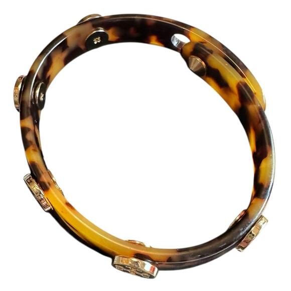 Tory Burch - Tortoise Shell Logo Medallion Bracelet Bangle - Picture 2 of 6